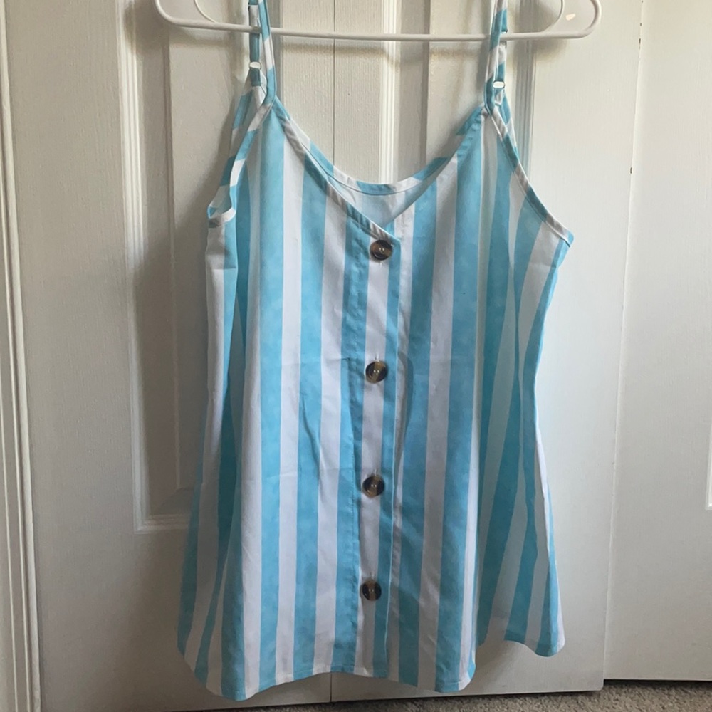 Blue and white stripe button tank